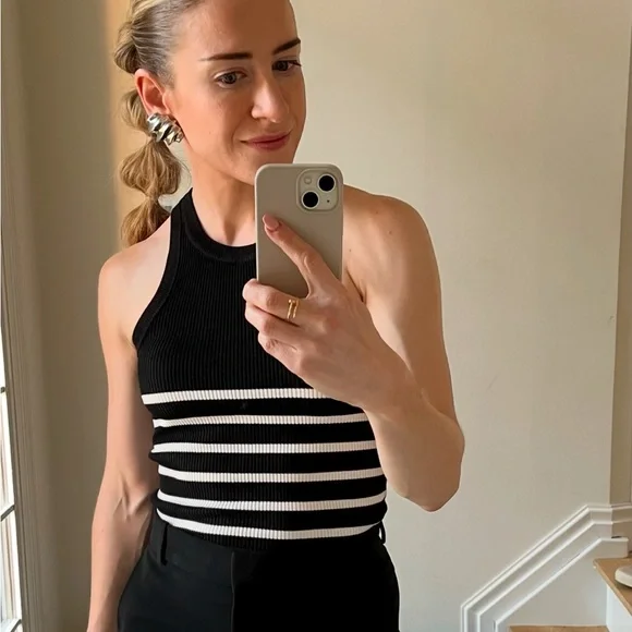 Zara Black and White Striped Knit Top - Picture 2 of 5